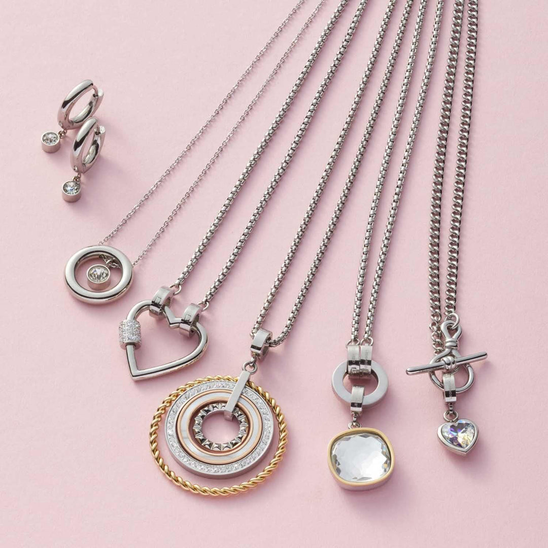 JEWELS BY LEONARDO Diamante Halskette aus Edelstahl 1 Stück, kurze silberfarbene mit Ringelement und