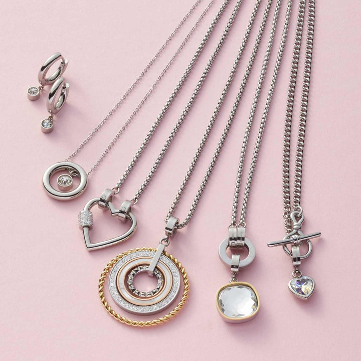 JEWELS BY LEONARDO Diamante Halskette aus Edelstahl 1 Stück, kurze silberfarbene mit Ringelement und