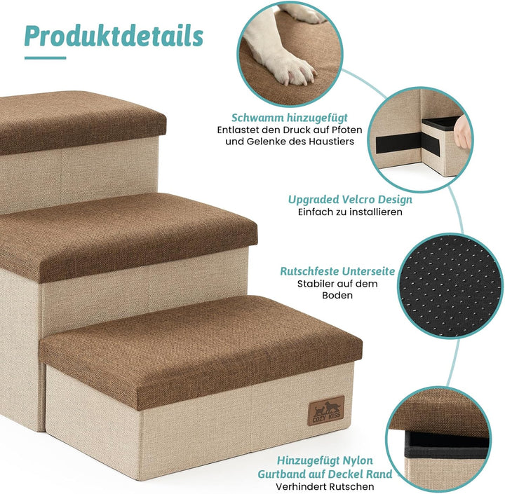 Hundetreppe für Kleine Hunde mit Stauraum, Breite Haustiertreppe Faltbare für Bett und Couch, Hunder