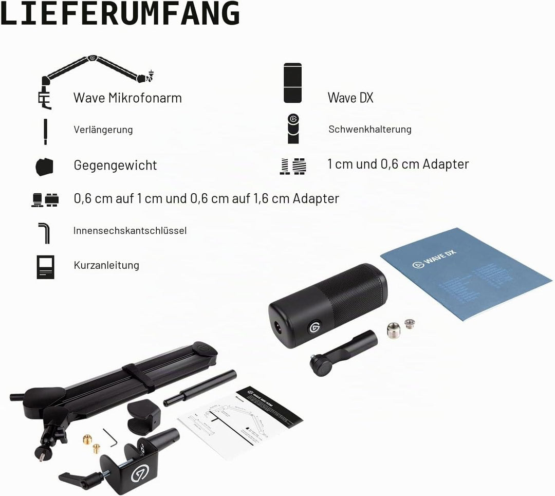 Elgato Wave DX – Dynamisches XLR-Mikro &amp; Wave Mic Arm - Premium Streaming Boom Arm mit Kabelkanälen