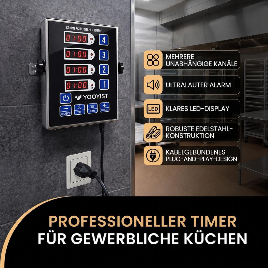 YOOYIST Professionelle Digitaler 4-Kanal-Küchentimer Restaurant Countdown Küchen Timer Kommerziell K