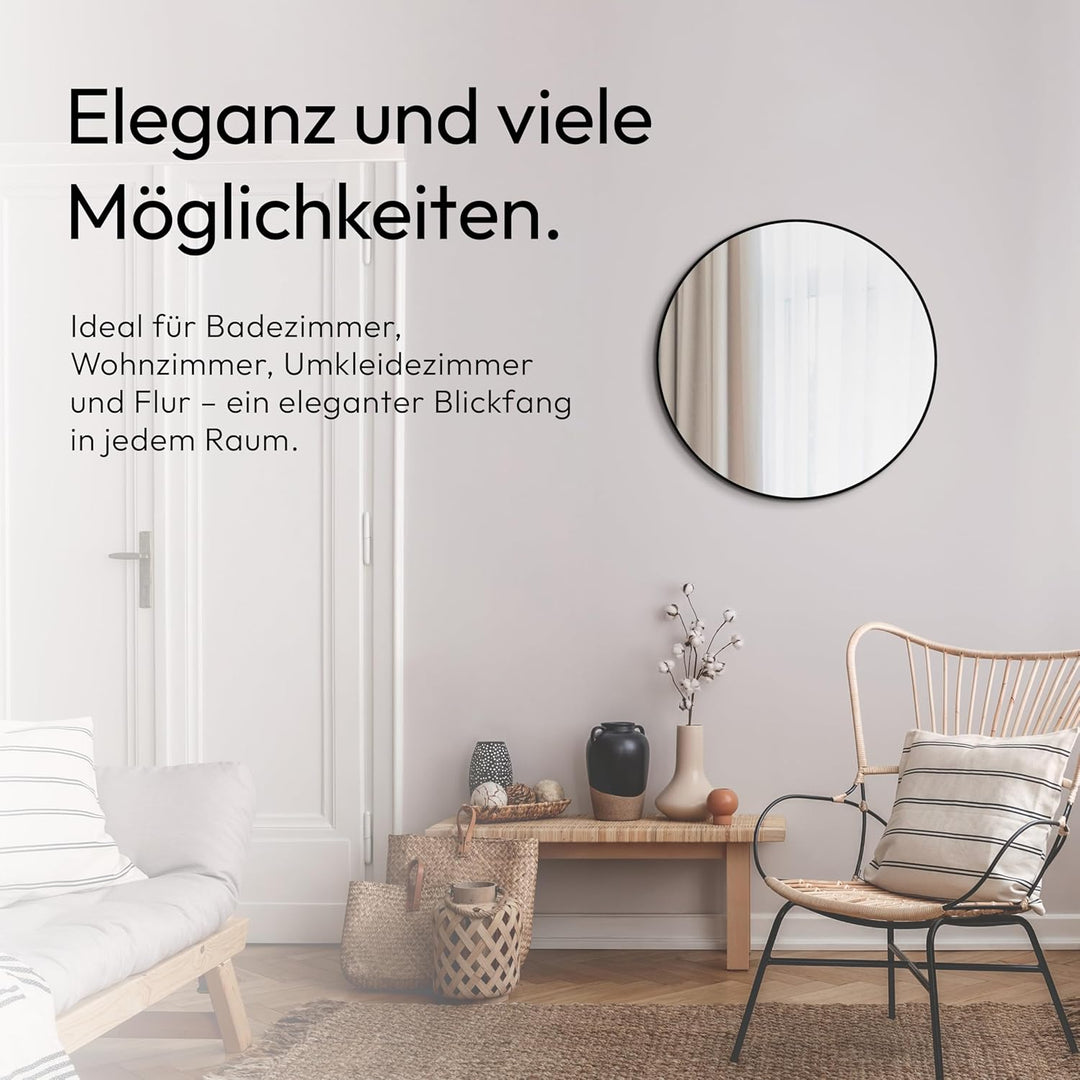 Talos Spiegel rund Black Circle - Spiegel schwarz mit Ø 60 cm - Wandspiegel mit hochwertigen Alumini