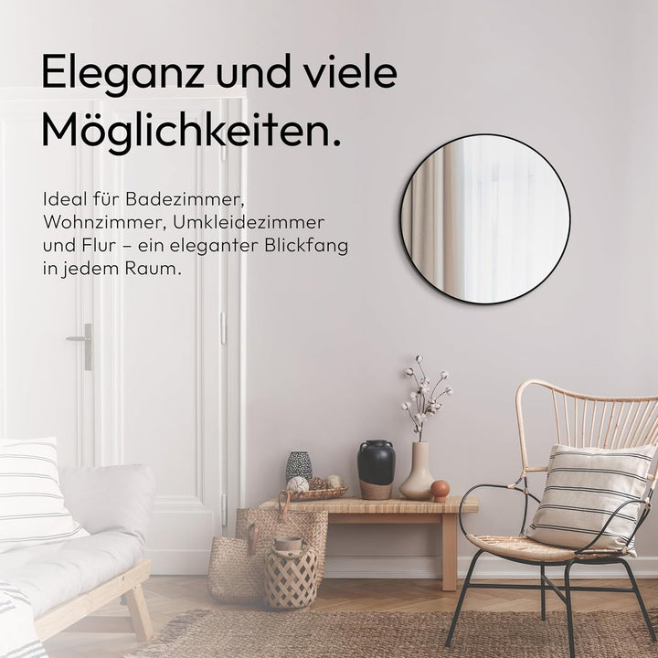 Talos Spiegel rund Black Circle - Spiegel schwarz mit Ø 60 cm - Wandspiegel mit hochwertigen Alumini