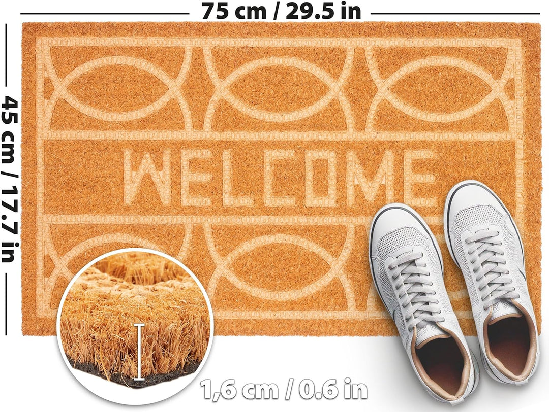BRUBAKER Fussmatte für Aussen und Innen - Welcome - 45 x 75 cm Schmutzfangmatte aus 100% Kokos - 3D