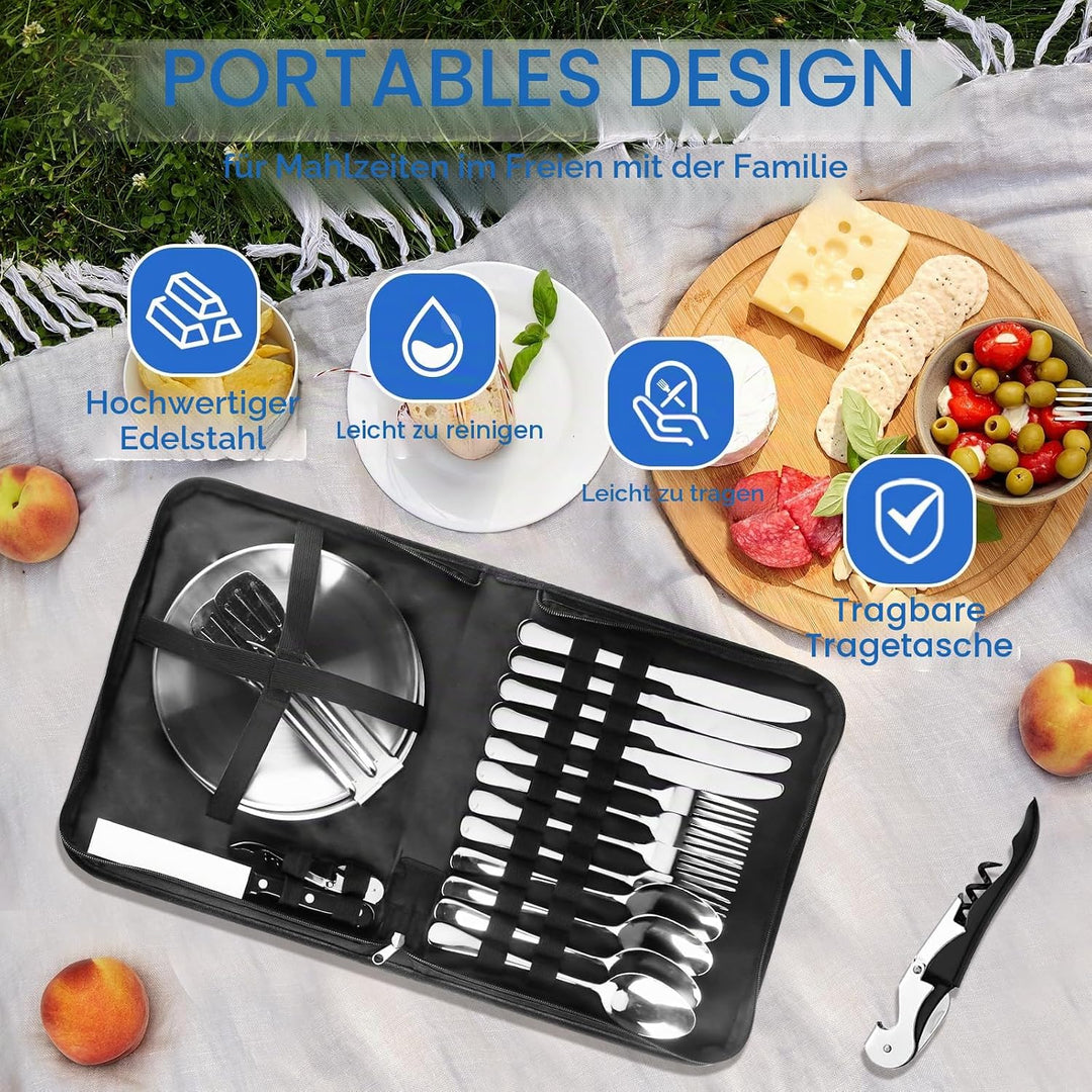 Cynrikah Camping Geschirr Set 4 Personen, Camping Besteck Set Edelstahl Camping-geschirr 20PCS Campi