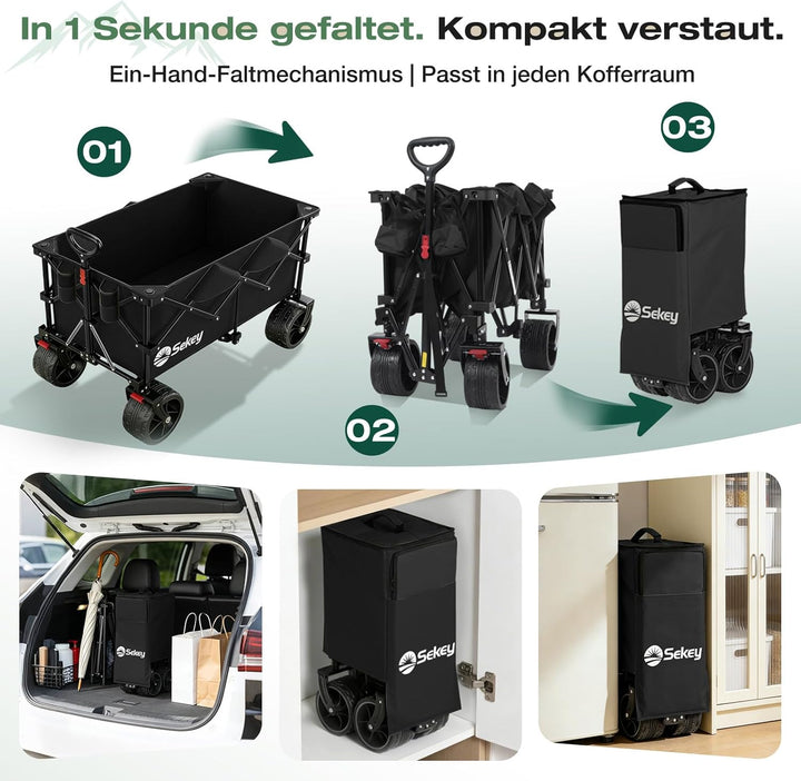 Sekey XXL Plus Bollerwagen Faltbar 200L 200KG Belastbar, Faltbollerwagen mit Extra Breite 17x10 cm A