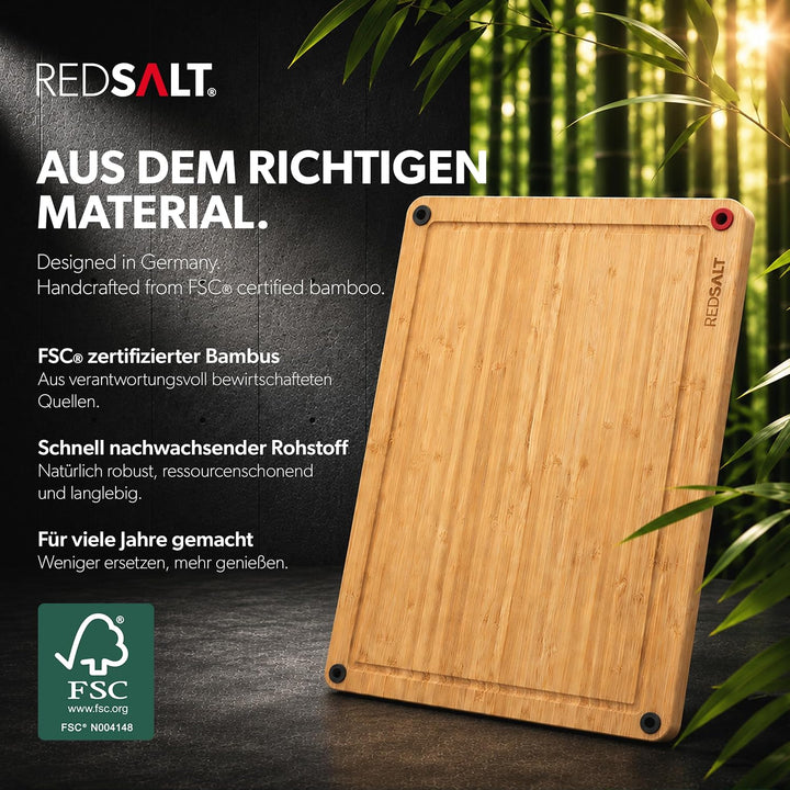 REDSALT® innovatives Bambus Holz Schneidebrett XL 50x36x2,5cm | beidseitig rutschfest antibakteriell