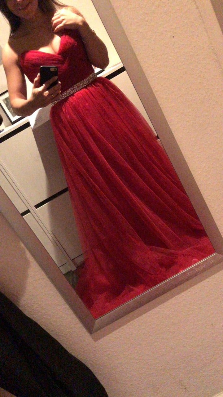 MisShow Abendkleid, Bustier, lang, sexy, mit Pailletten, Schlitten aus Chiffon, 32-46 Gr. 38, Rosa