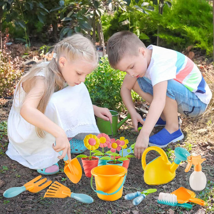LINFUN KIDS Kinder Gartengeräte Spielzeug Sandspielzeug mit Giesskanne Schaufel Rechen, Gartenwerkze