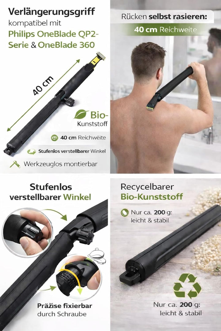 Verlängerungsgriff kompatibel mit Philips OneBlade QP2 & OneBlade 360 – 40 cm Rasierer-Verlängerung