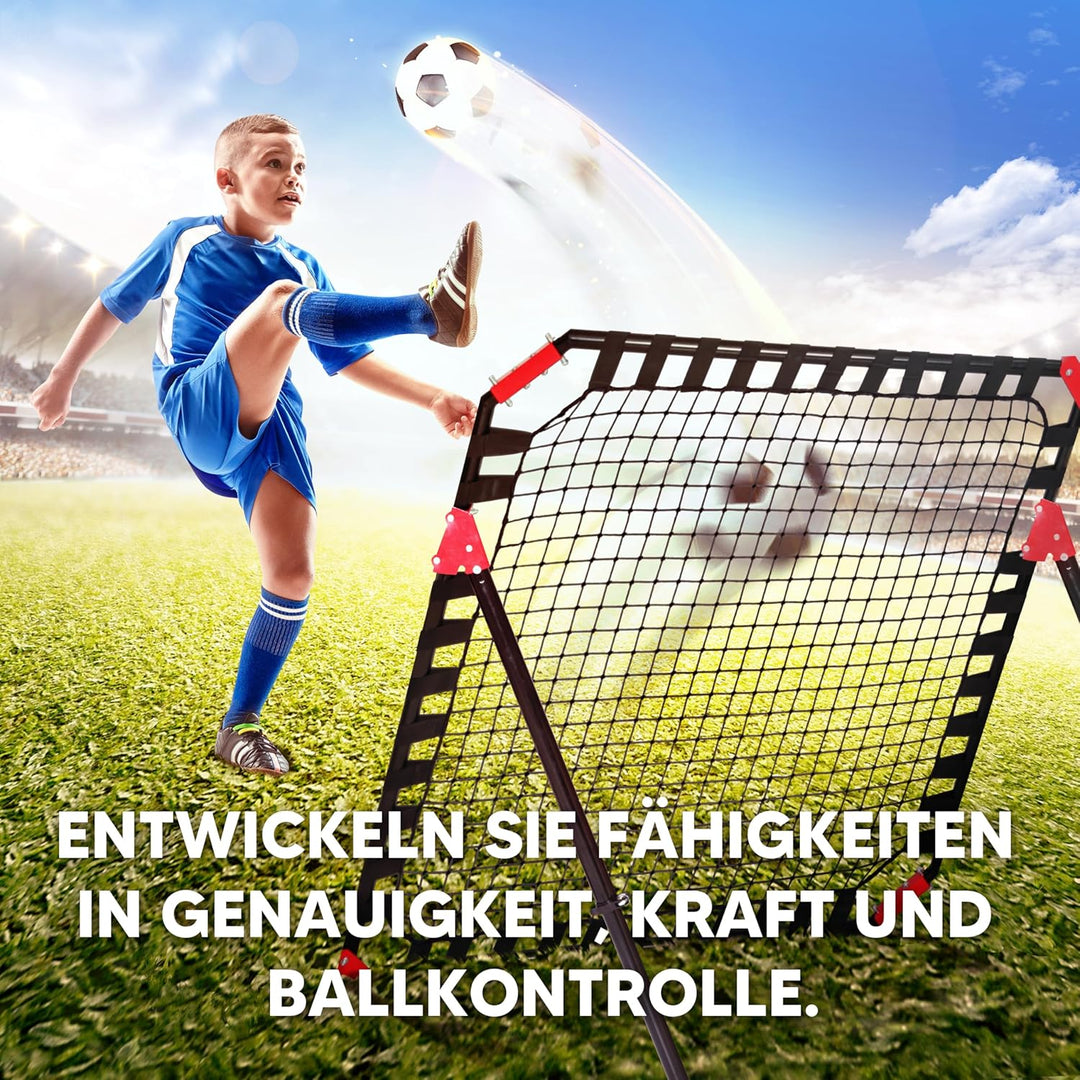 NET Playz - Fussball Kickback Rebounder Tor Stahl Rückprallwand Einstellbar mobil Faltbar für Indoor