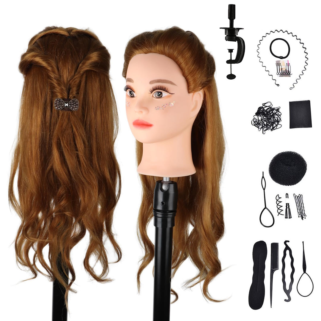DaizySight Hair Styling Training Head with 60% Real Human Hair, 23" Cosmetology Mannequin Head Haird