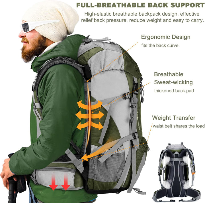 Loowoko Wanderrucksack 50L mit Regenschutz, Camping Rucksack Trekking Tasche für Outdoor, Männer & F