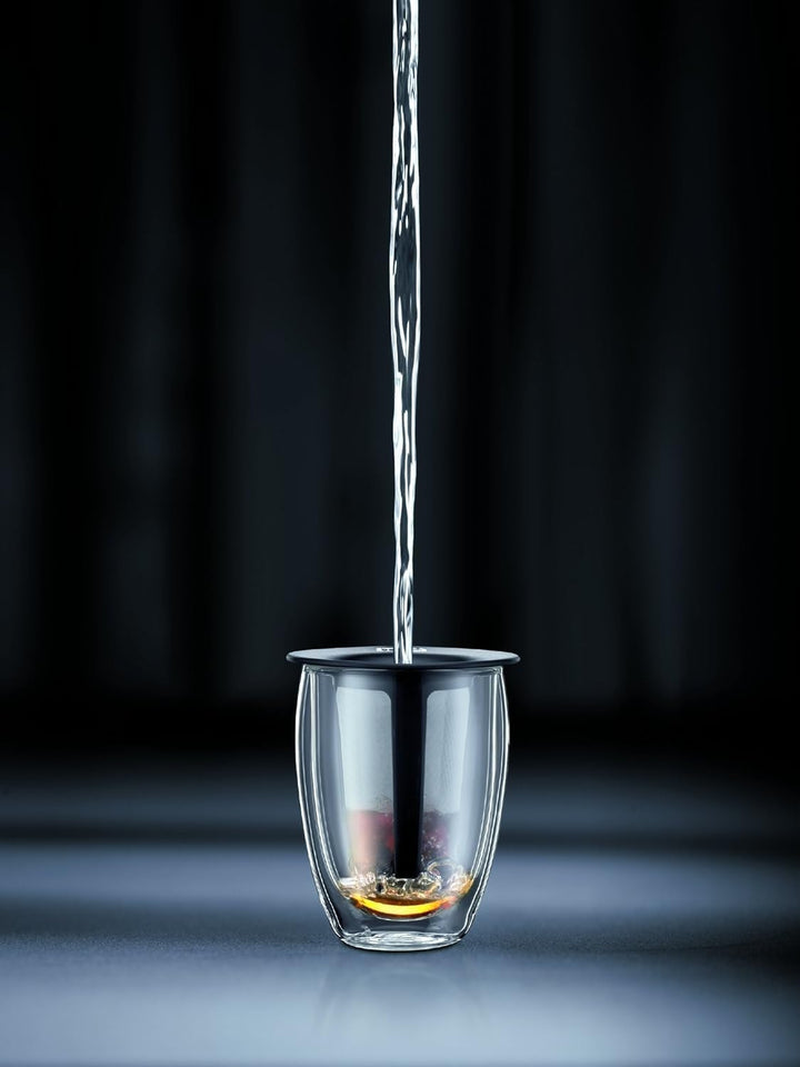 Bodum TEA FOR ONE Teeglas mit Kunststofffilter (Doppelwandig, Isoliert, 0,35 liters) schwarz, Schwar