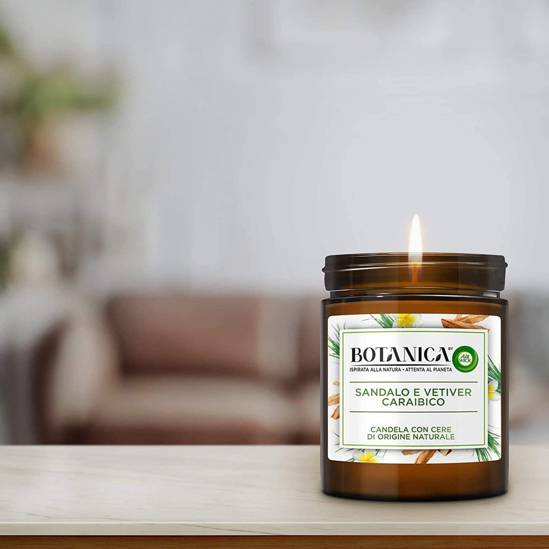 Airwick Botanica Kerze mit Wachs aus natürlichem Ursprung, 6 Duftkerzen à 250 g mit Duft von Sandale