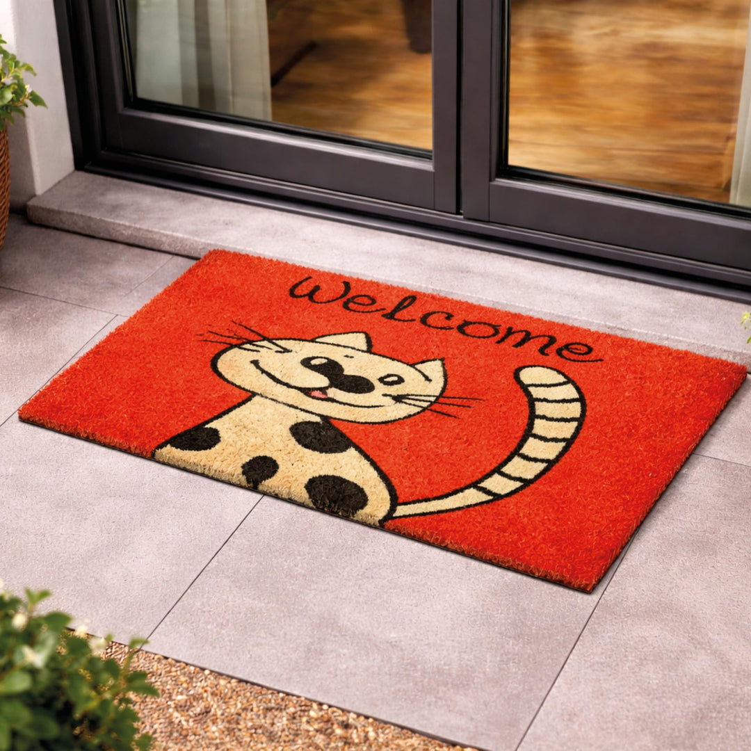 Carpido Fussmatte Kokos Katze - Türmatte 40 x 60 cm (Rechteckig) - antibakterielle Eingangsmatte nat