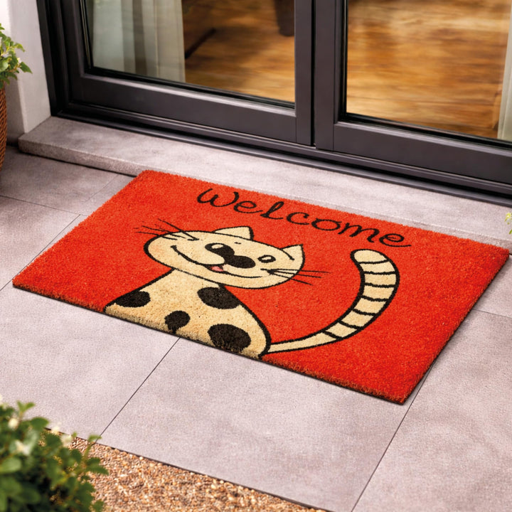 Carpido Fussmatte Kokos Katze - Türmatte 40 x 60 cm (Rechteckig) - antibakterielle Eingangsmatte nat