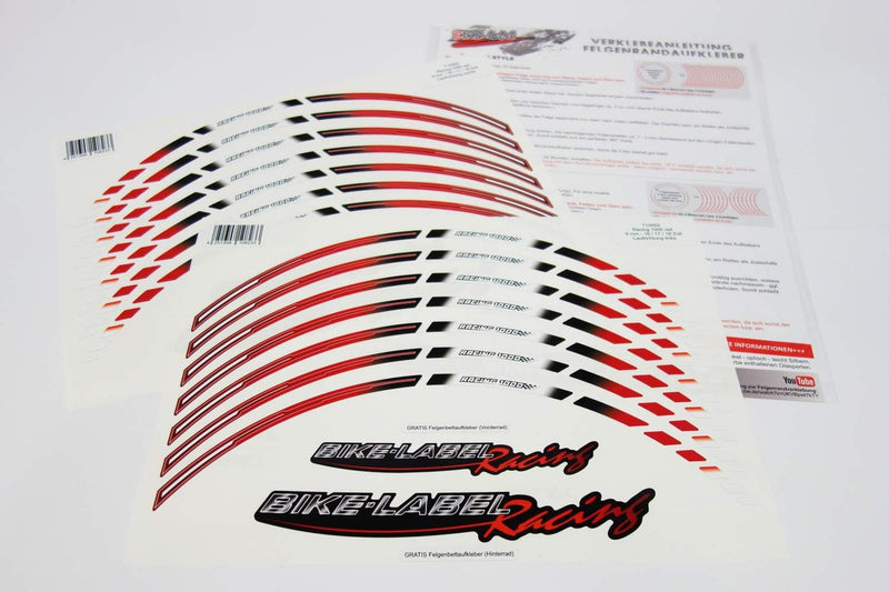 BIKE-label Felgenrand Aufkleber Racing Red 1000 GP Style Rot 710002