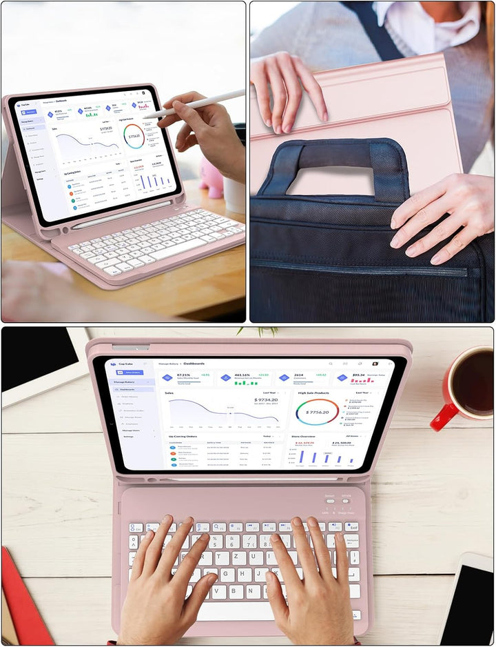Tastatur Hülle für iPad 10 gen/A16 11 Gen - Soft TPU Rückseite Gehäuse Schutzhülle mit Pencil Halter