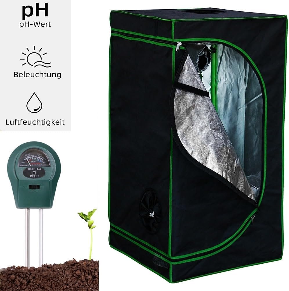 Mucola Growzelt Zuchtzelt Set mit 3-in-1 Messgerät lichtdicht 40x40x120 cm | 600D Oxford-Gewebe, ref