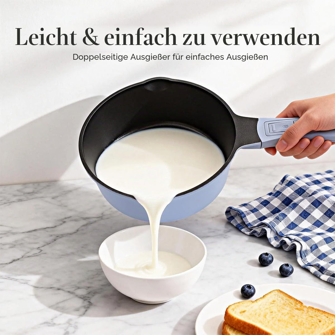 Kasserolle 18cm mit Deckel, 2L Antihaft-Stielkasserolle mit Abnehmbarer Griff, Milchtopf Geeignet fü