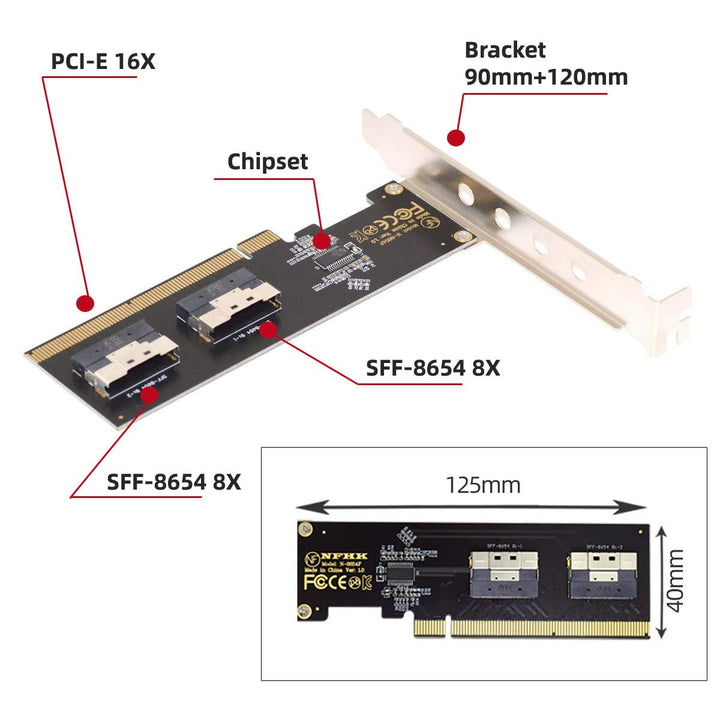 Cablecc Slimline Dual SFF-8654 8X 4 NVME auf PCIE Express 3.0 4.0 Raid Card VROC Raid0 Hyper Adapter