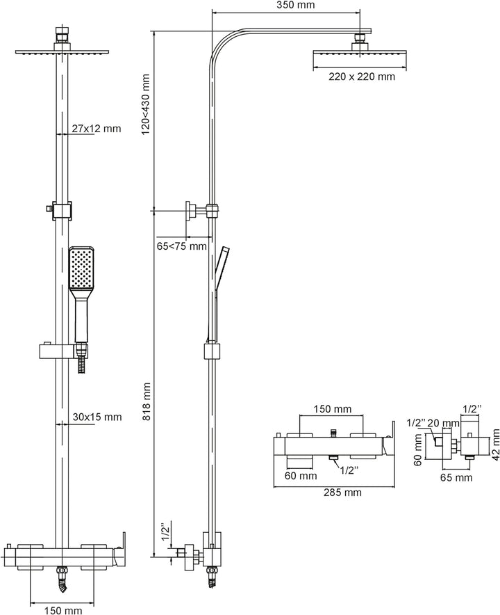 Wirquin 60723568 Monza Touch Duschsäule mit mechanischer Mischbatterie 1 Strahl, chrom