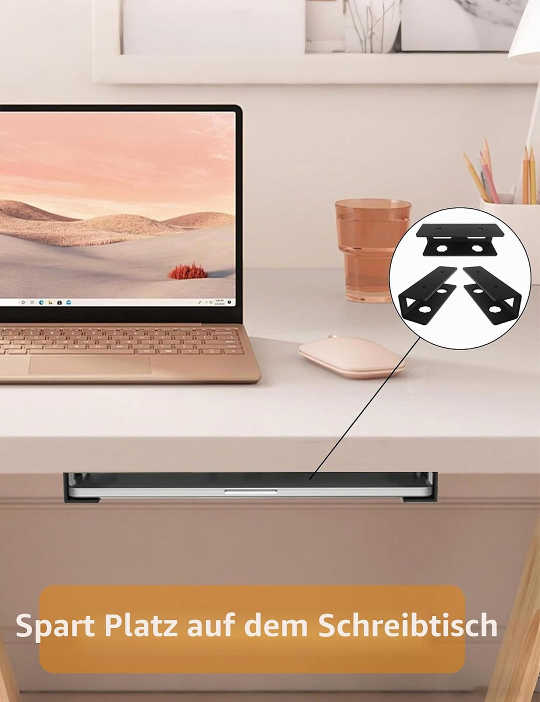 Laptop Halterung Unter Schreibtisch für Geräte < 3 cm Dicke, Untertisch Metall mit Kratzfesten Schut