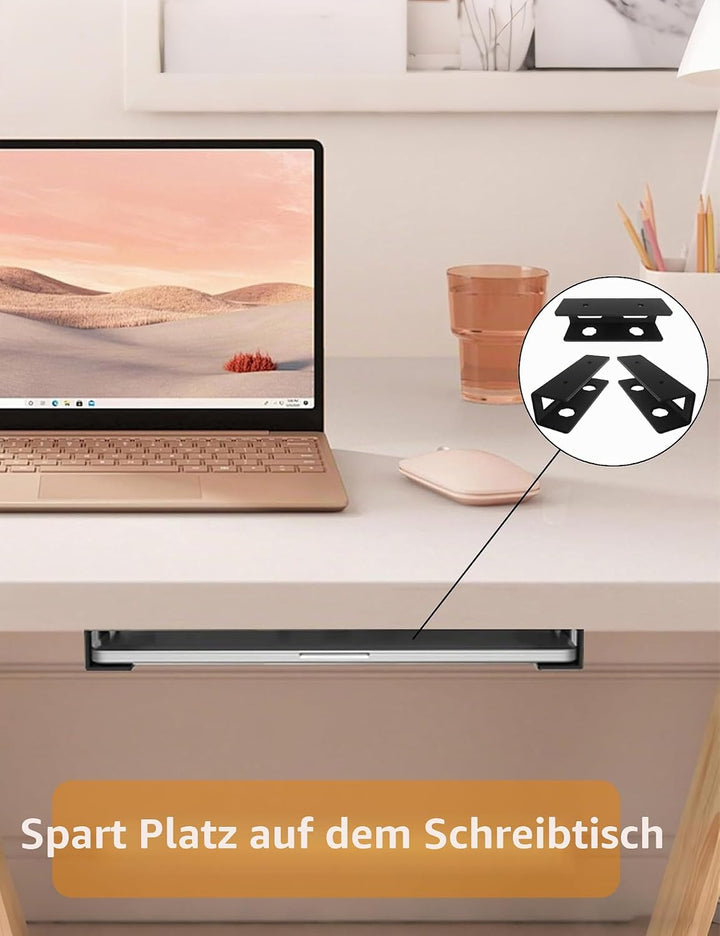 Laptop Halterung Unter Schreibtisch für Geräte < 3 cm Dicke, Untertisch Metall mit Kratzfesten Schut