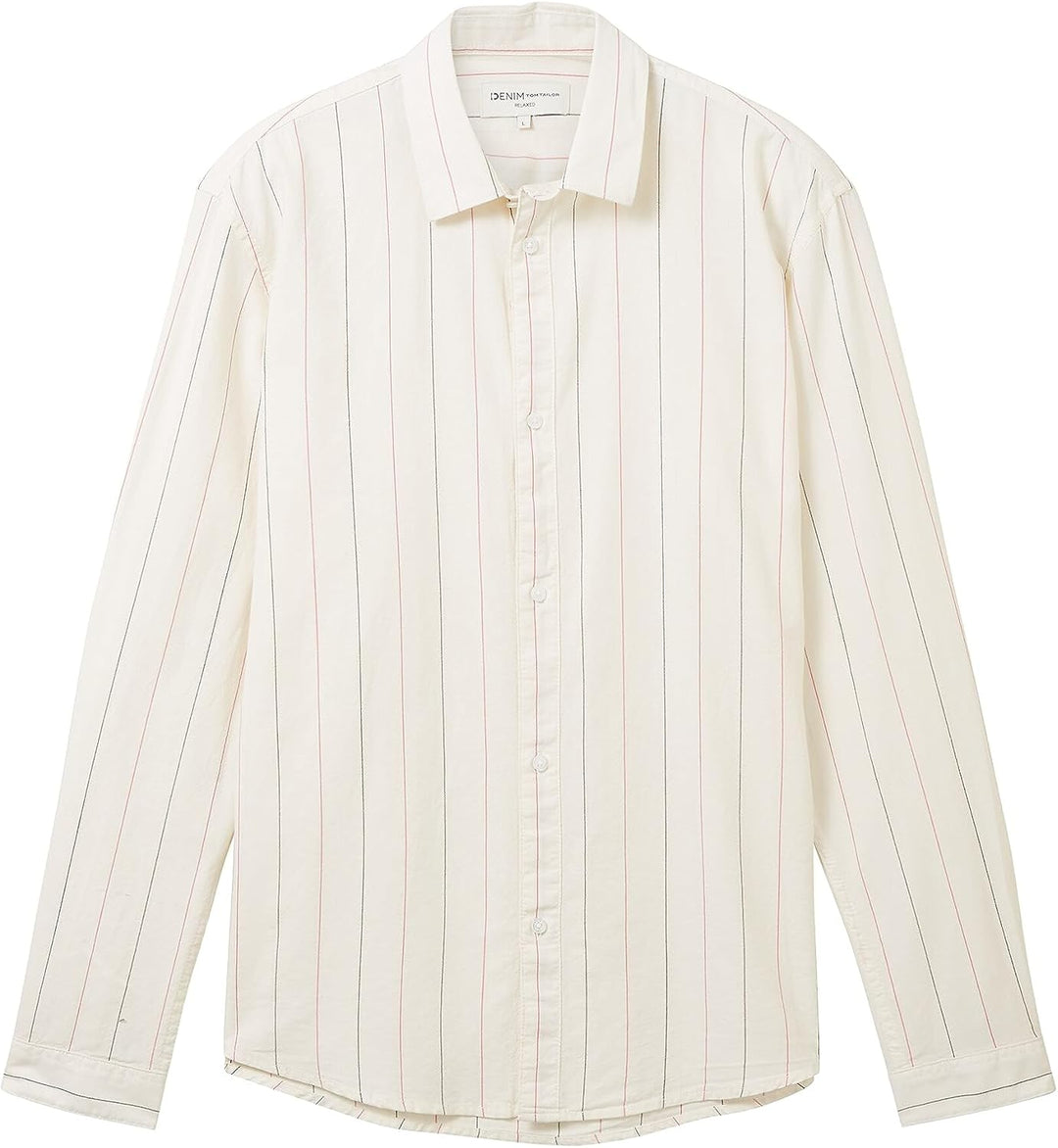 TOM TAILOR Denim Herren Hemd, M 33897 - Off White Base Big Stripe