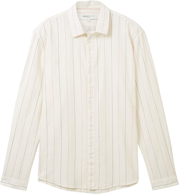 TOM TAILOR Denim Herren Hemd, M 33897 - Off White Base Big Stripe