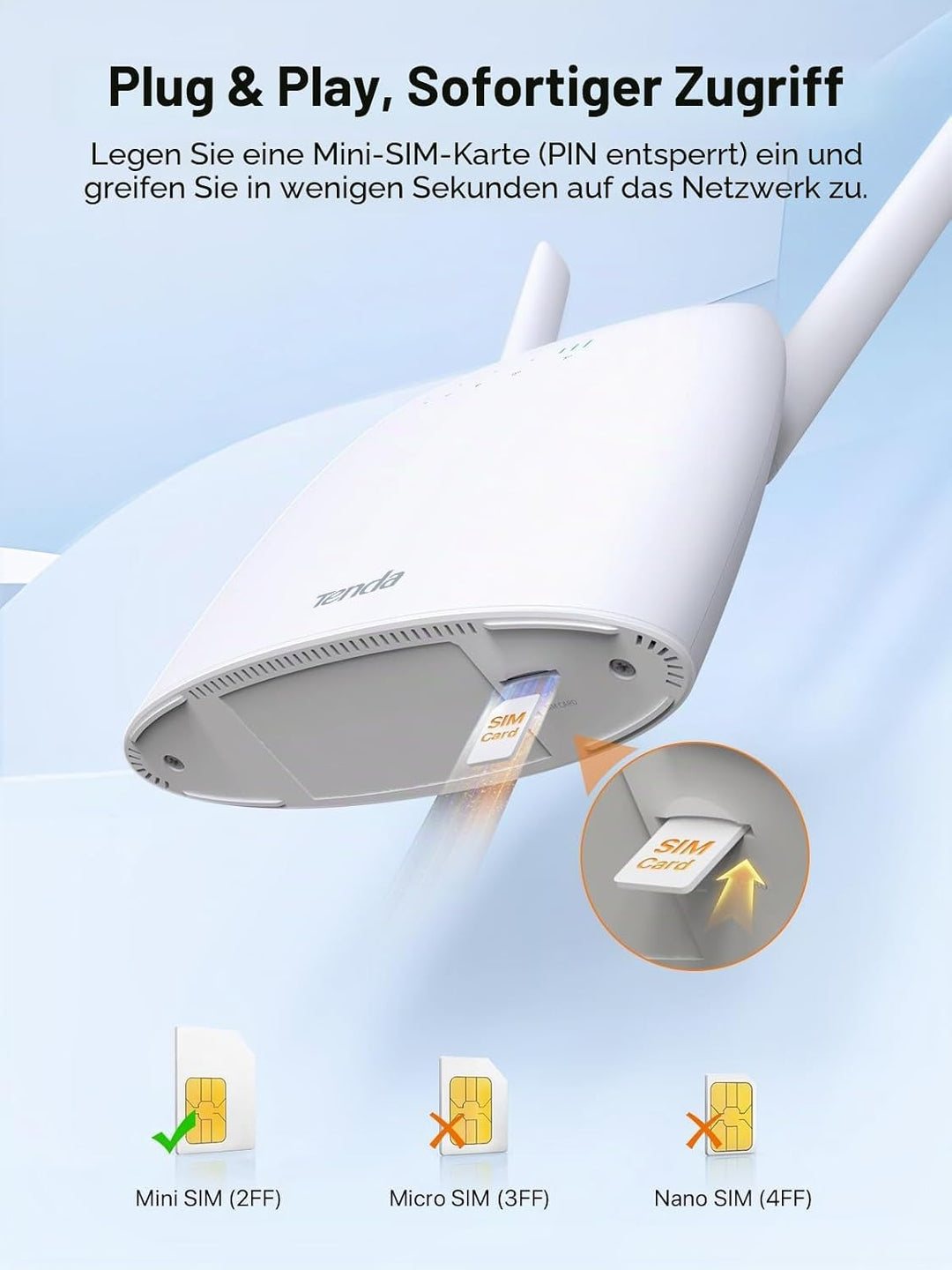 Tenda 4G06 4G VoLTE WLAN Router für SIM Karten (150 Mbit/s im Download, 50 Mbit/s im Upload, 300 Mbi