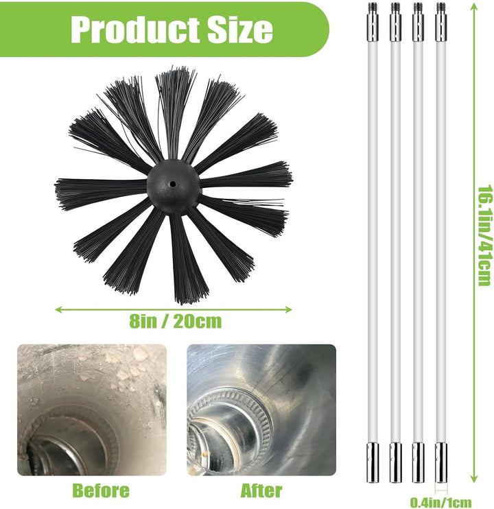 MaxEarn 24 Stk Kaminbürste Stange Set mit 18 Flexible Stangen 410mm+ 2 Bürstenköpfen 200mm + 1 Lange
