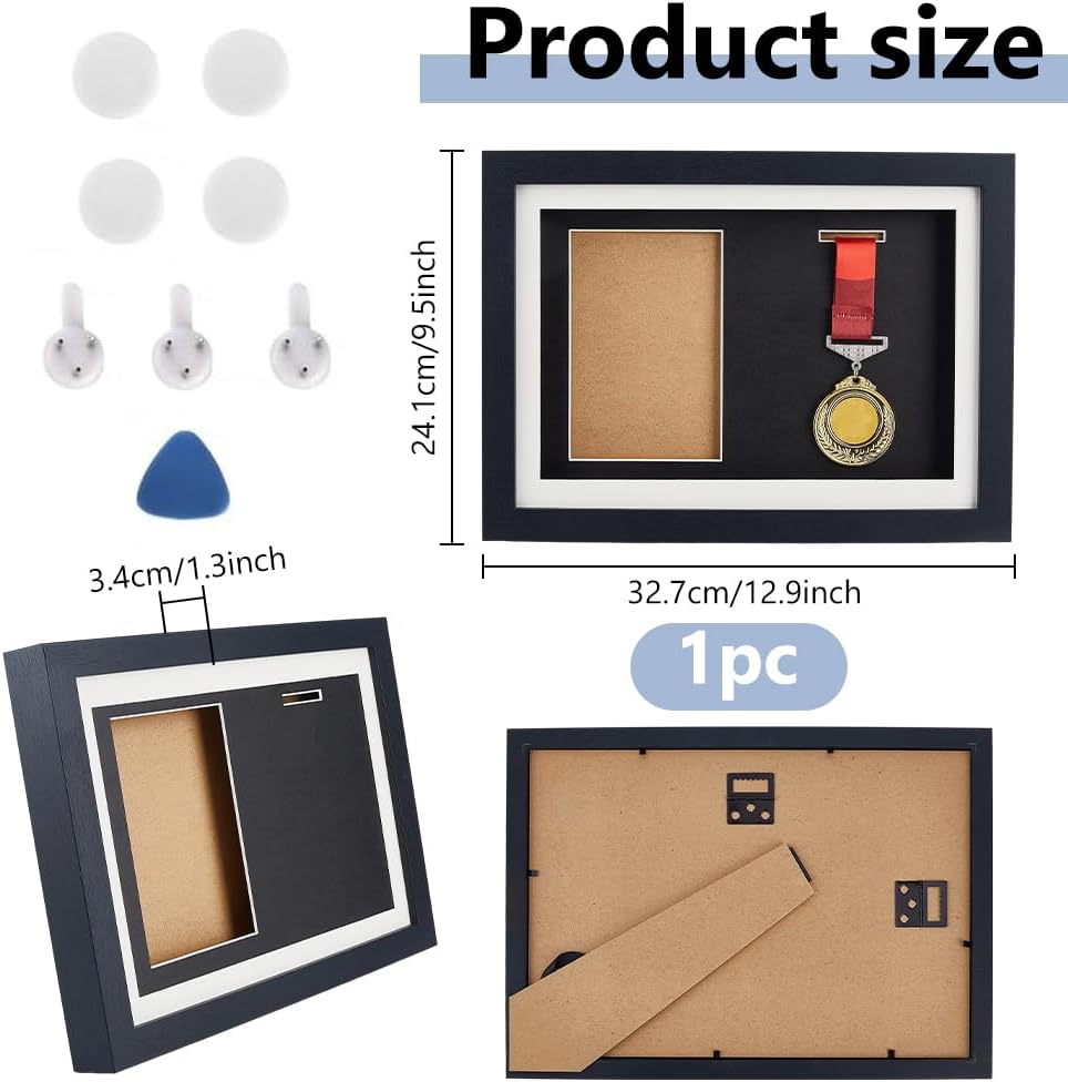 DICOSMETIC Schwarze Medaillen Vitrine Schaukasten Einzelne Medaille Und Foto Anzeigerahmen Holz Meda