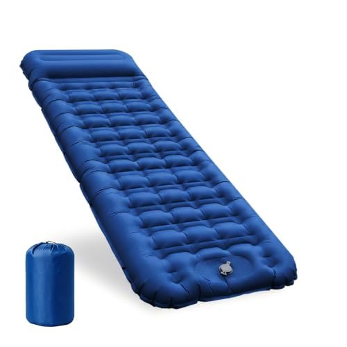 Aufblasbare Isomatte Camping mit Fusspumpe und Kopfkissen, 12 cm verdickt – Bequem, Ultraleicht, Kle