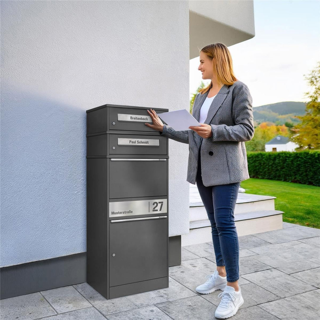 Metzler Paketbox mit 2 Briefkästen – 2er Briefkasten mit Paketfach & Namensgravur, Personalisierte B