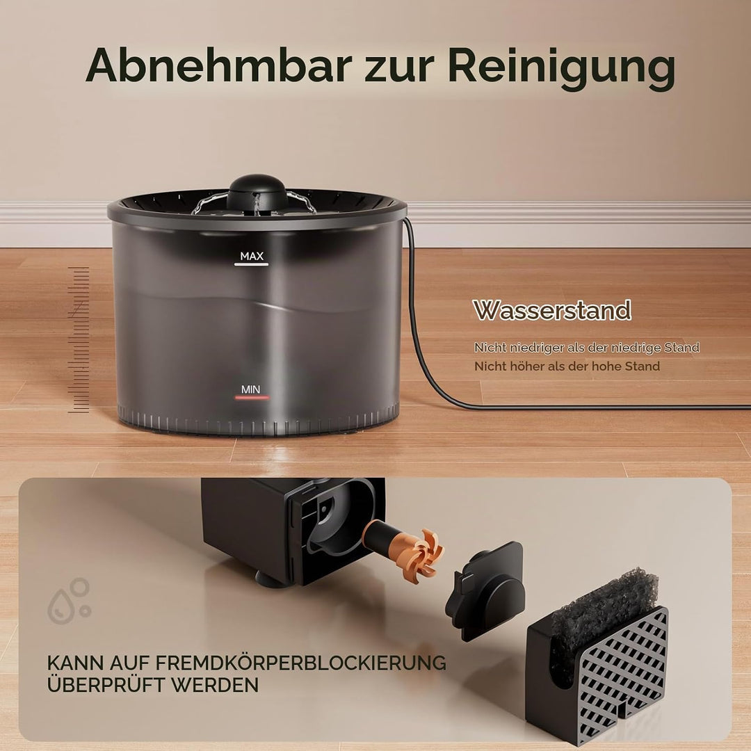 IMIPAW Katzenbrunnen für Katze, 3L Trinkbrunnen für Katzen, Super Silent, Durchsichtiger Wassertank