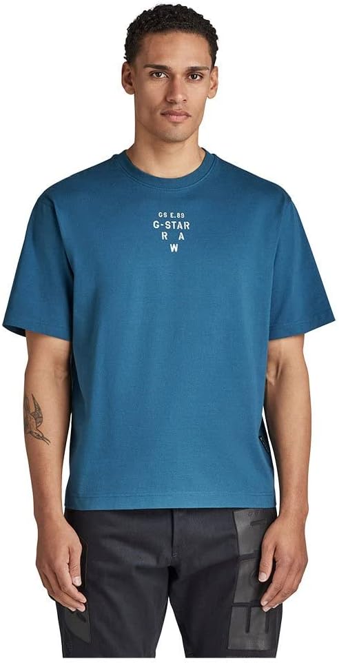 G-STAR Herren Stencil Center Graphic Boxy T-Shirts, Blau (Nitro D22387-4561-1861)