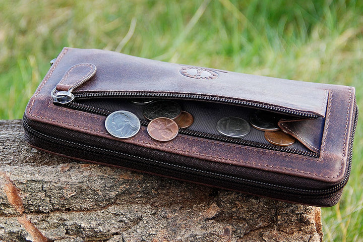 KLONDIKE 1896 'Viola' Geldbörse Damen Gross viele Fächer Leder – Frauen Geldbeutel mit Reissverschlu