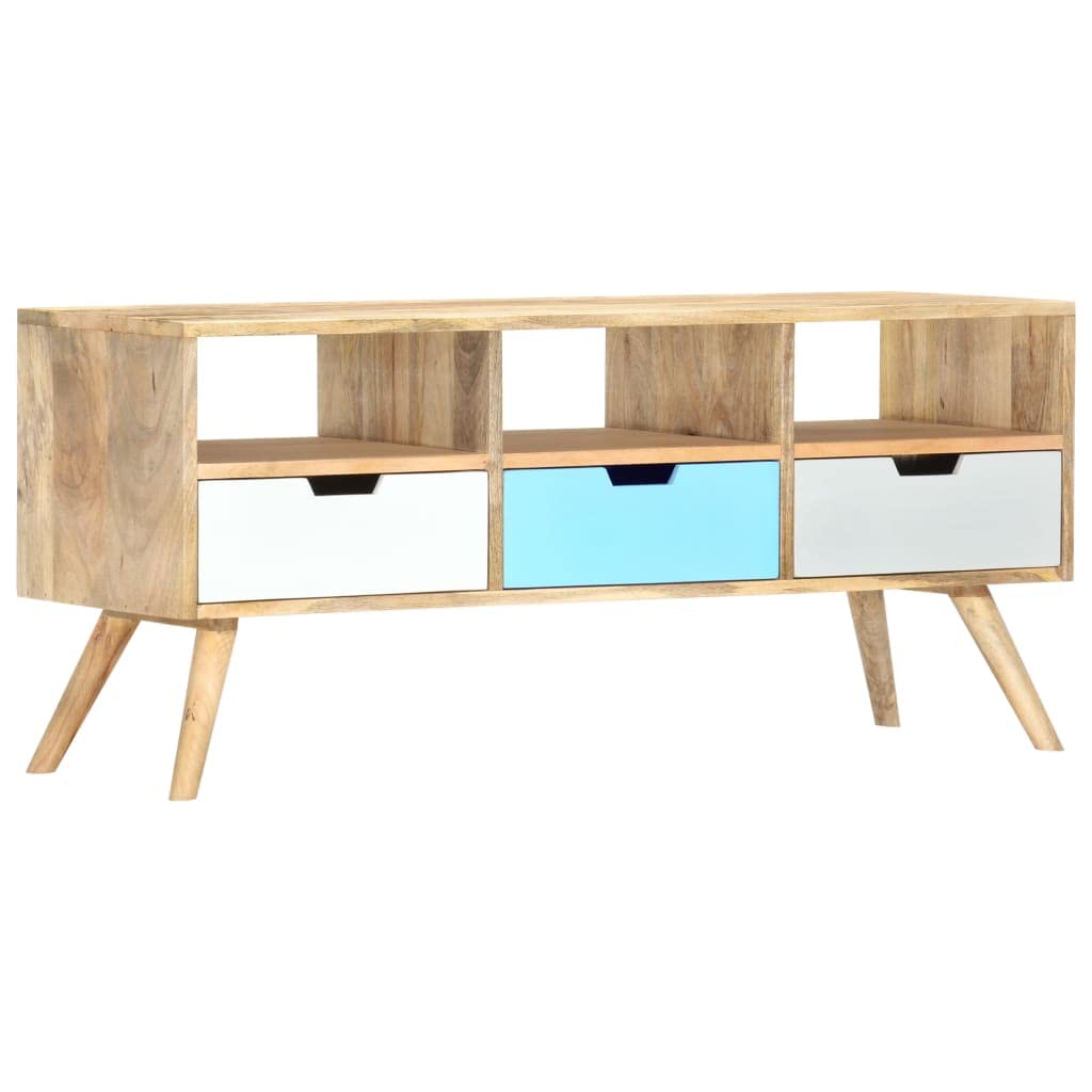 vidaXL Mangoholz Massiv TV Schrank mit 3 Schubladen 3 Fächern TV Möbel Lowboard Fernsehschrank Ferns