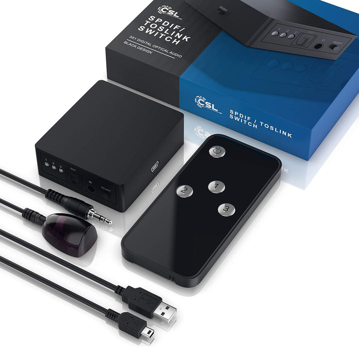 CSL - Toslink 3x1 Switch SPDIF TOSLINK Audio Umschalter mit Fernbedienung - 1 zu 1 Übertragung - kom