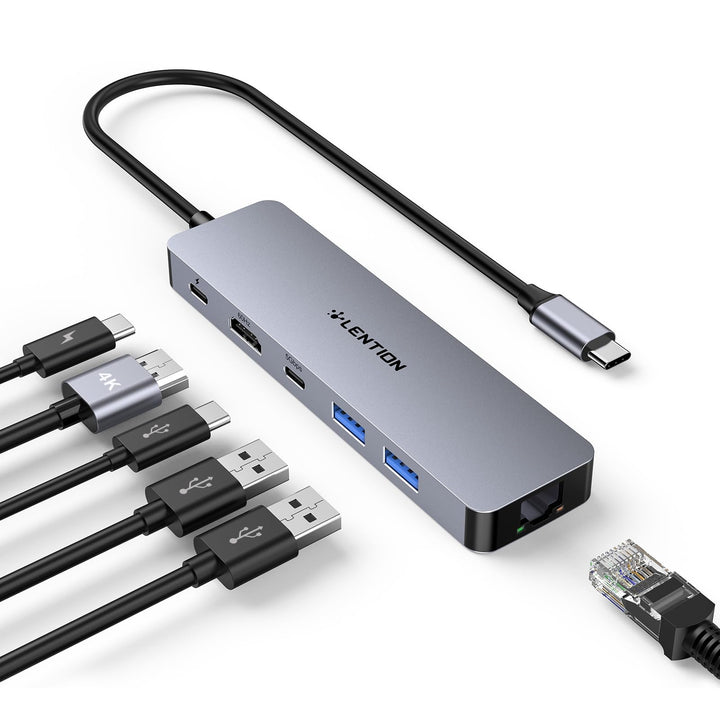 LENTION USB C Hub Ethernet 1000Mbps, 4K@60Hz HDMI, USB 3.0/USB-C, 100W PD