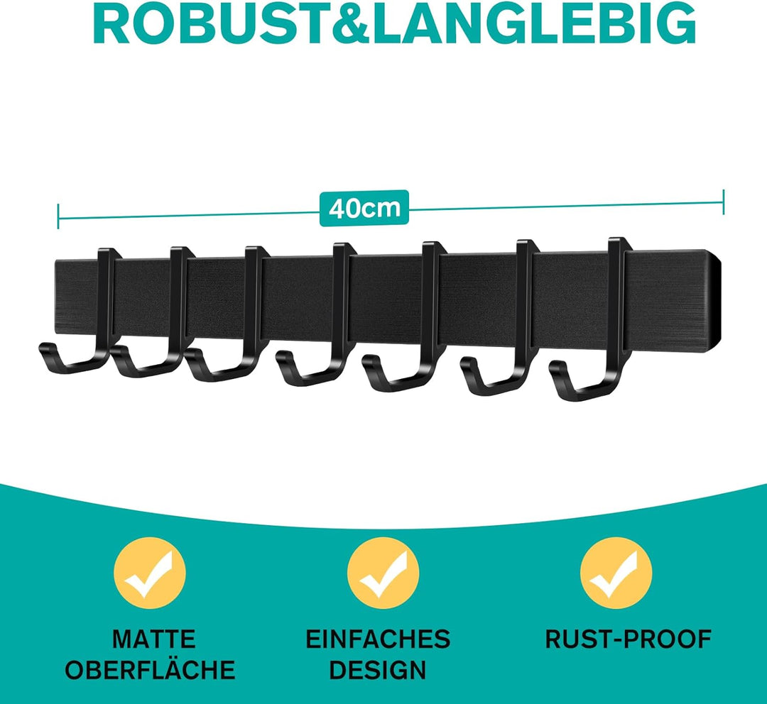 Poprkdre Hakenleiste Küche 40cm, Küchenhalterung ohne Bohren mit 7 abnehmbaren Haken, Aluminium küch