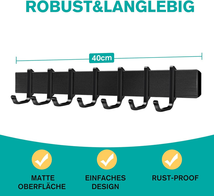 Poprkdre Hakenleiste Küche 40cm, Küchenhalterung ohne Bohren mit 7 abnehmbaren Haken, Aluminium küch