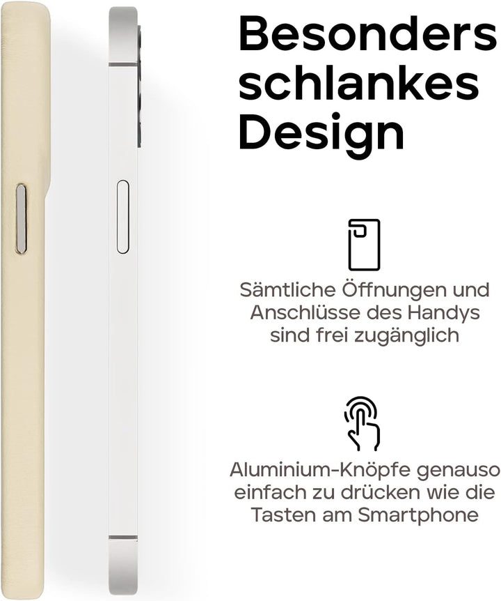 WIIUKA Hülle für iPhone 14 Pro Max, Leder aus Deutschland, Lederhülle extra Dünn, Premium Handyhülle