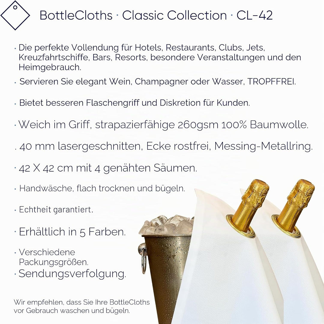 Classic Collection, Flaschentuch mit Metallring für Eiskübel, Baumwolle, 42 cm, Eckloch (Schwarz mit