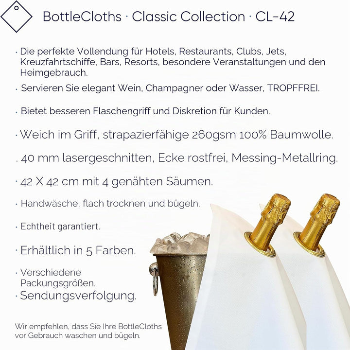 Classic Collection, Flaschentuch mit Metallring für Eiskübel, Baumwolle, 42 cm, Eckloch (Schwarz mit