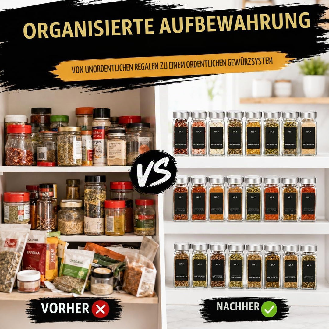 SIAZIHGewürzgläser Eckig 35er Set,120ml Gewürzgläser mit Streueinsatz,Gewürzgläser mit Deutsche Etik