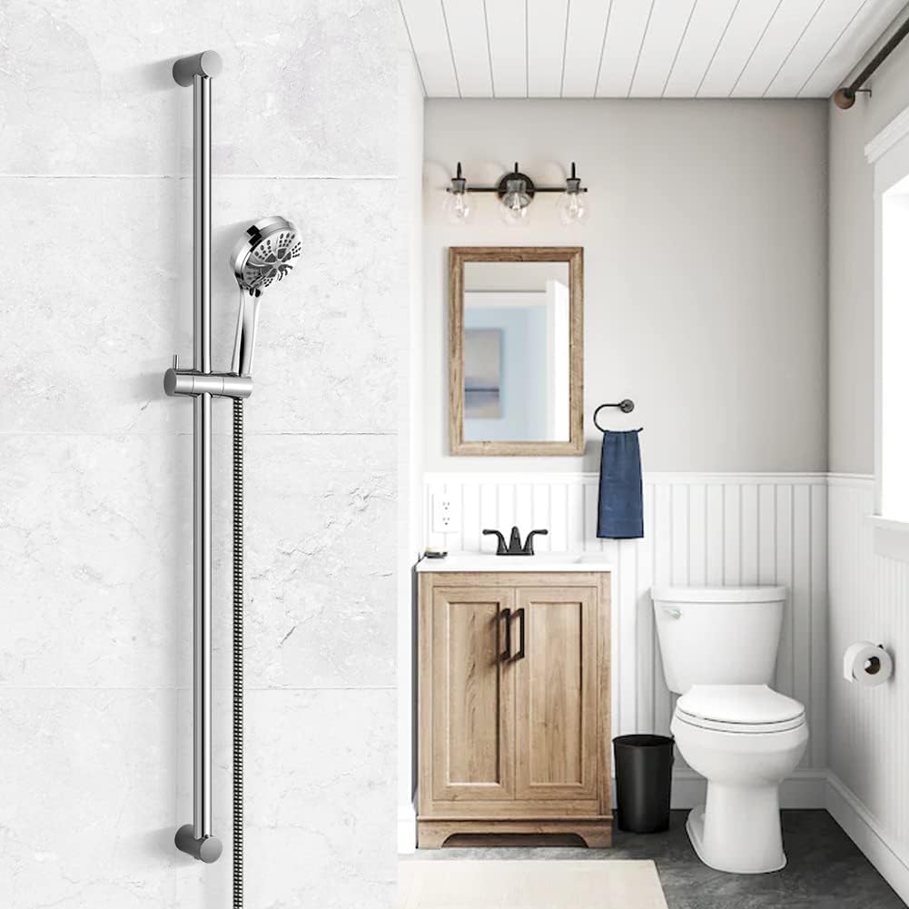 OFFO Edelstahl Duschstange 103cm, Wandmontierte Brausestange Verstellbar Abstand 60 bis 100cm mit Du