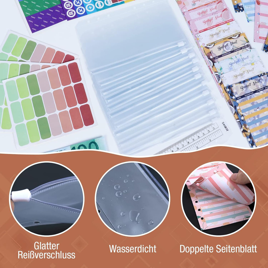 Budget Planner / Binder A6 - ANYUKE Sparchallenge Geldbuch mit Hüllen, Finanzplaner Ringbuch Ordner